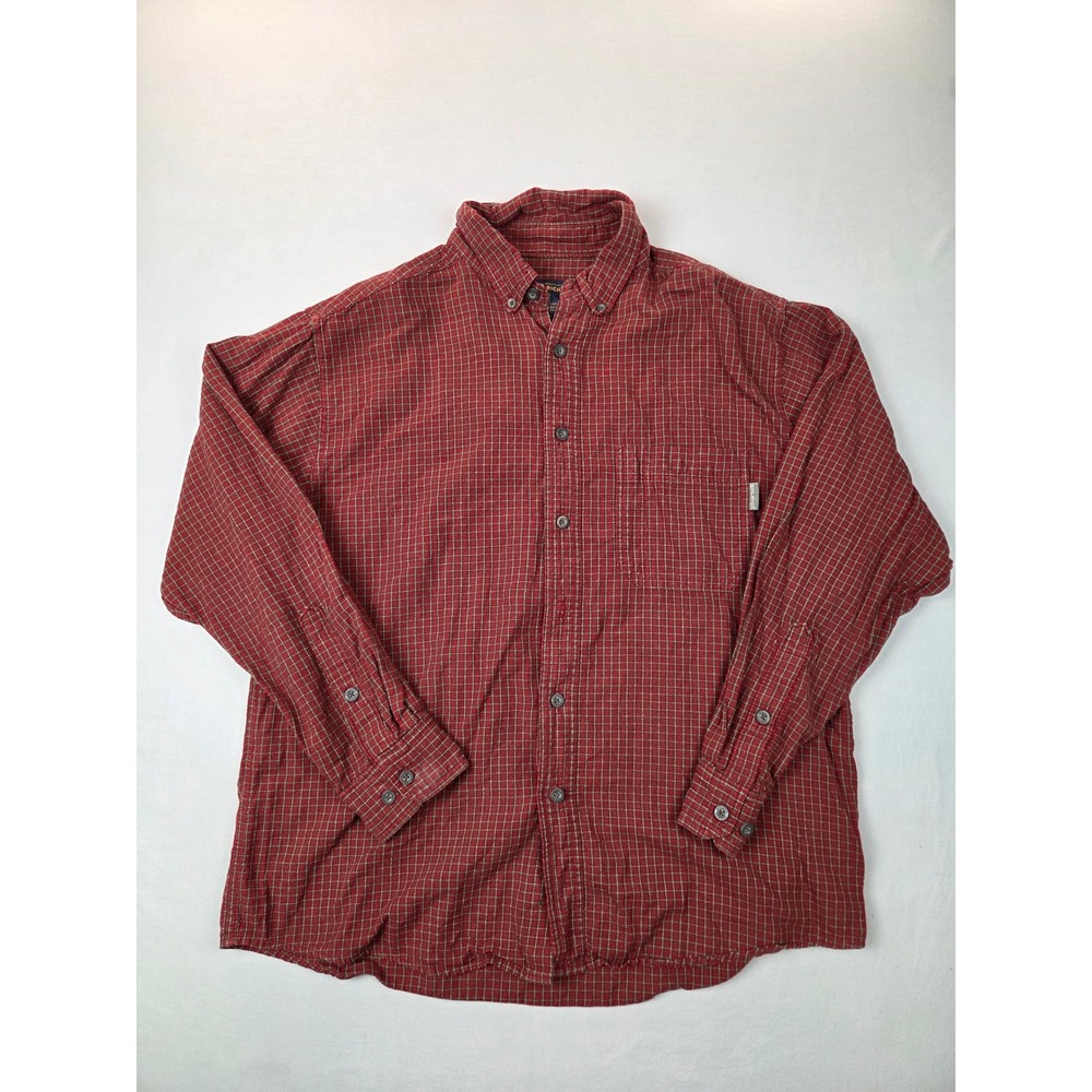 Woolrich Mens Large Red Plaid Button Down Shirt Long Sleeve Cotton Check L